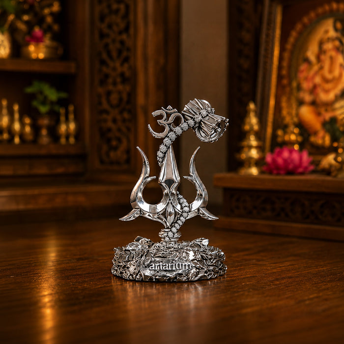 Lord Shiva Trishul With Damru Silver Plated