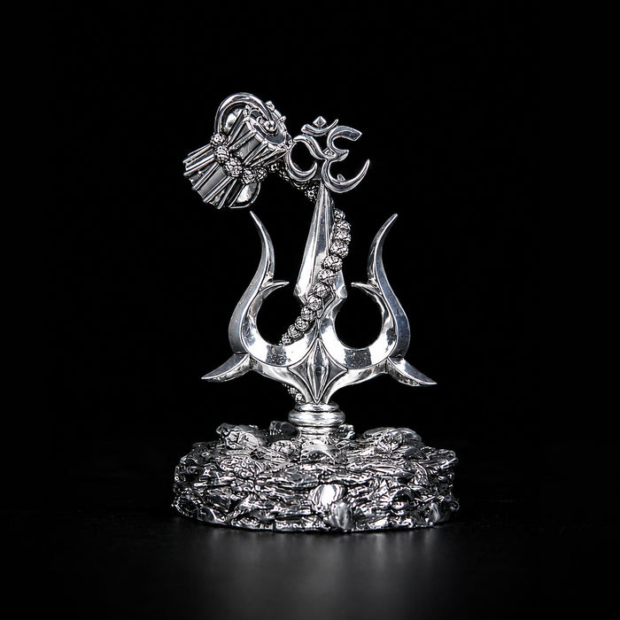 Lord Shiva Trishul With Damru Silver Plated