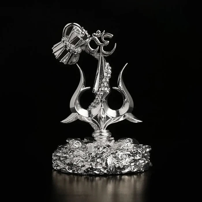 Lord Shiva Trishul With Damru Silver Plated