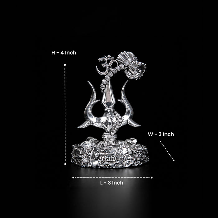 Lord Shiva Trishul With Damru Silver Plated