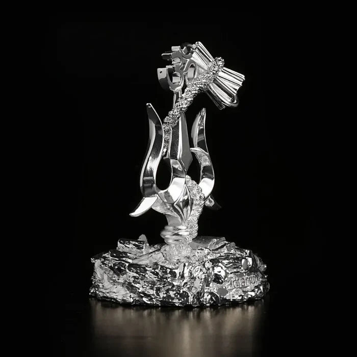Lord Shiva Trishul With Damru Silver Plated