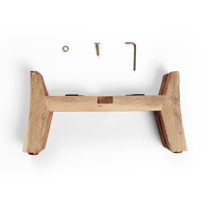 Wooden stand with tools on a white background