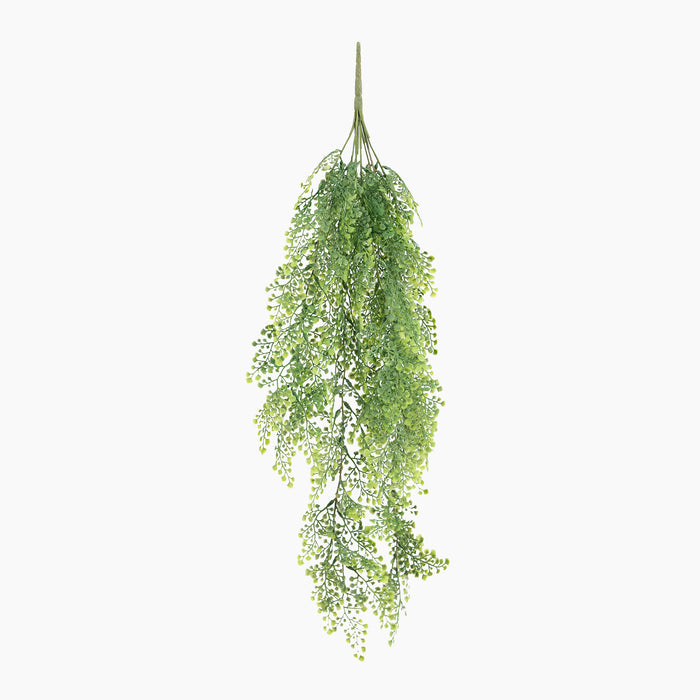 Hanging green artificial plant on a white background