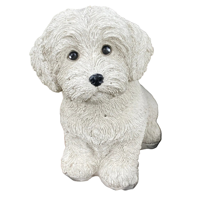 Concrete Maltese terrier garden statue front view outdoor cement dog ornament