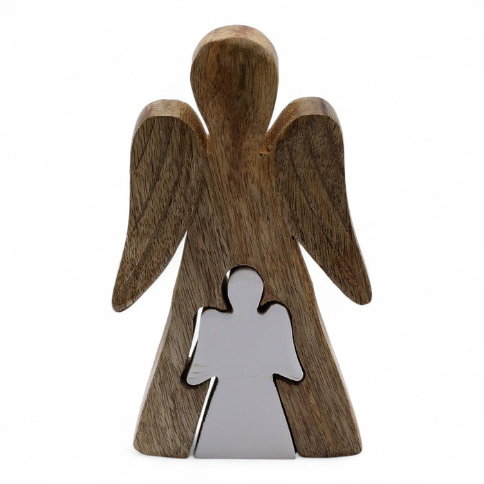 Mango Wood Angel in Angel - White Enamel