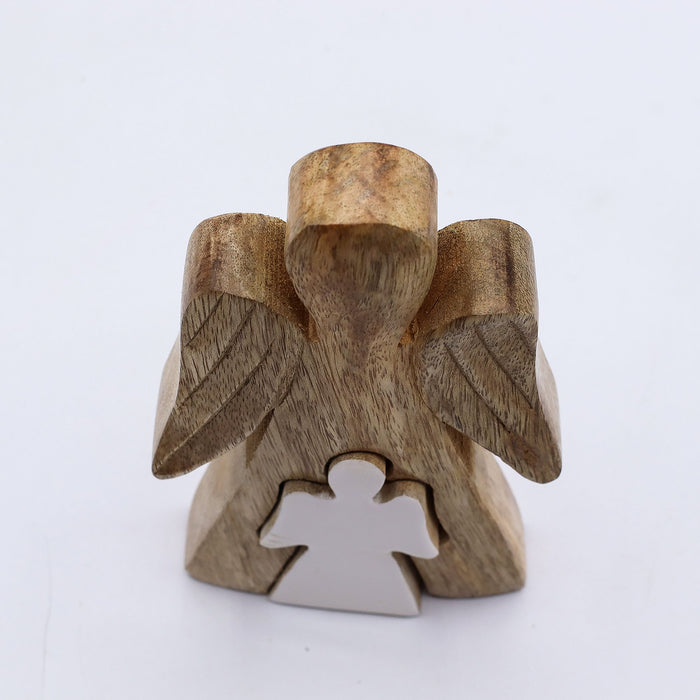 Mango Wood Angel in Angel - White Enamel