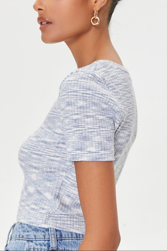 Marled Sweater-Knit Crop Top