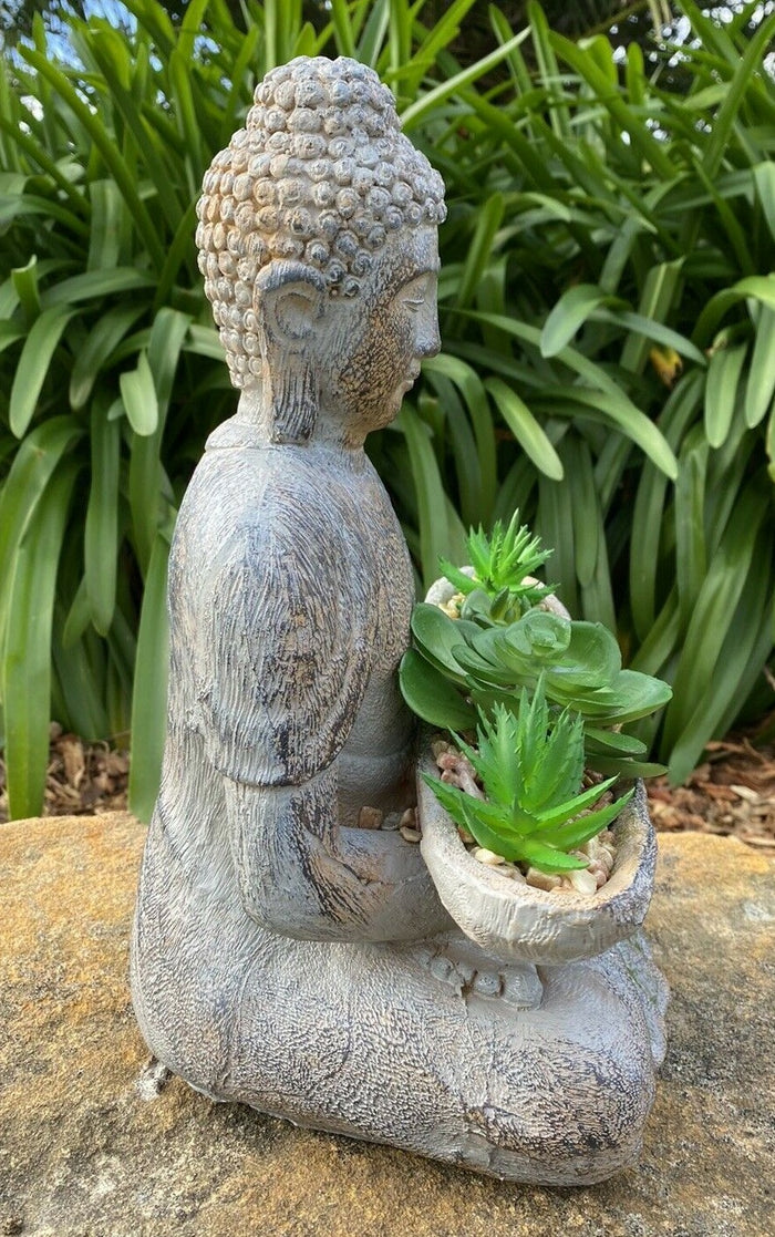 Meditating Buddha Holding Succlents Statue Ornament Figurine Home Decor 33CM