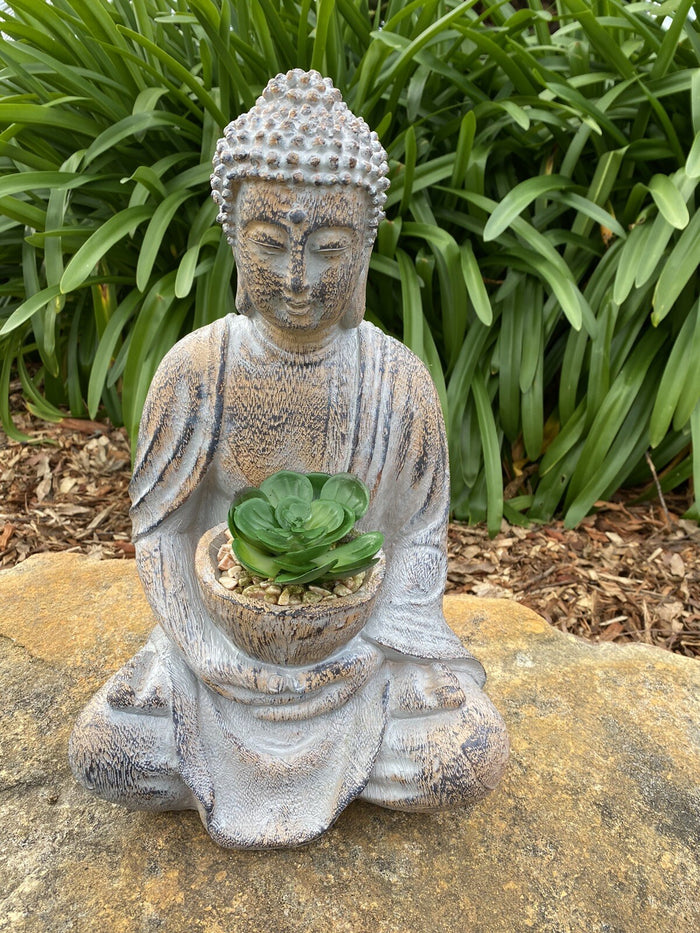 Meditating Buddha Holding Succulent Statue Ornament Figurine Home Décor 38CM