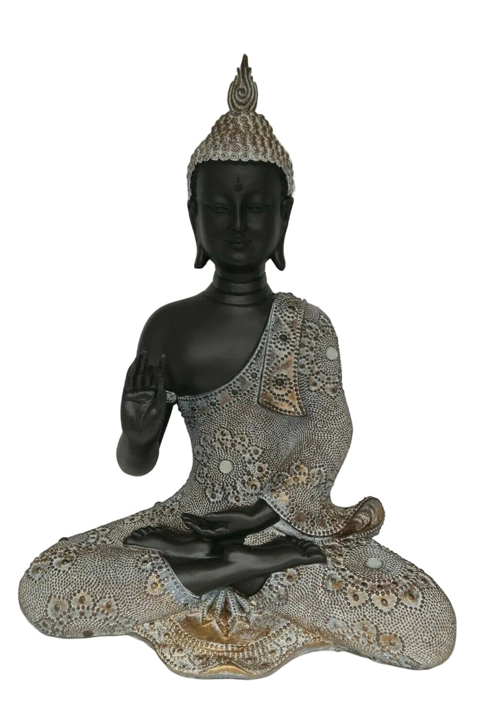 Meditating Buddha In Boho Tribal Robe  Statue Ornament Figurine Home Decor