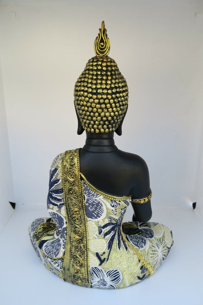 Meditating Thai Buddha In a Blue Gold Robe Statue Ornament Figurine Home Decor