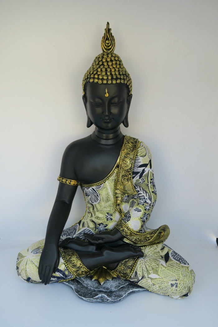 Meditating Thai Buddha In a Blue Gold Robe Statue Ornament Figurine Home Decor