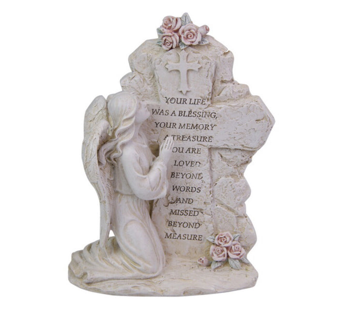 ❤️ Memorial Cemetery Inspirational Angel Kneeling Statue Plaque Inscription ❤