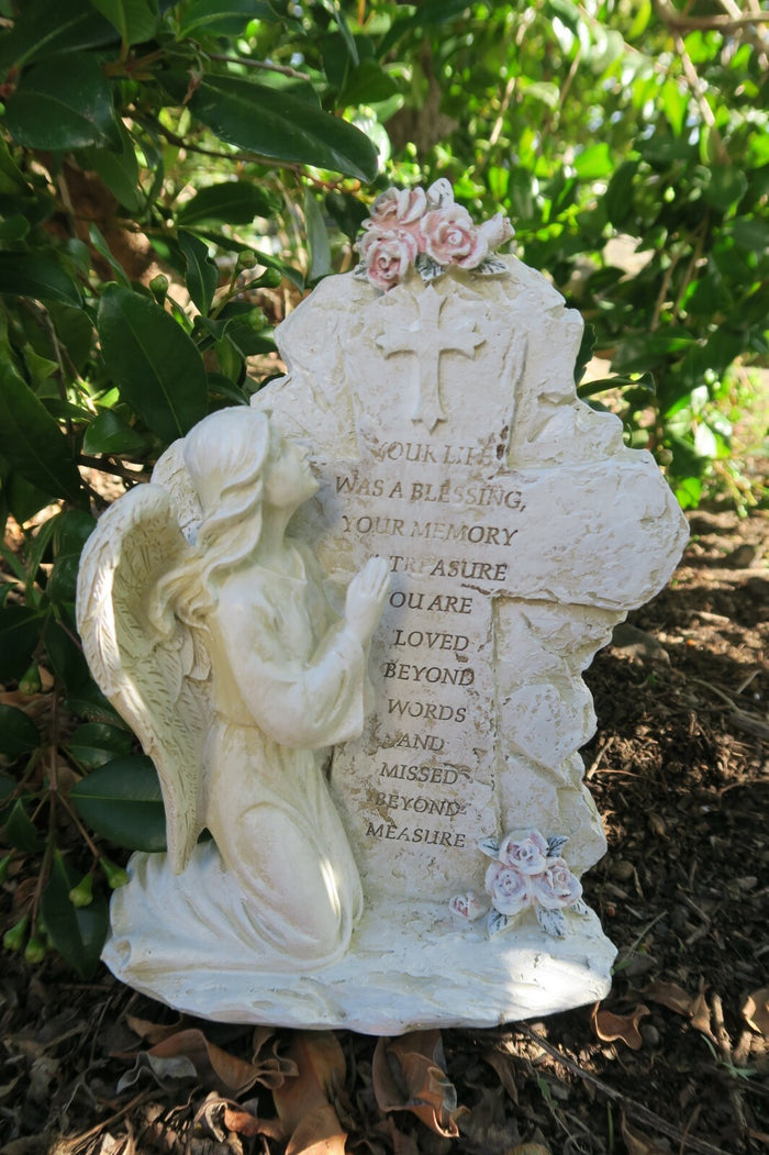 ❤️ Memorial Cemetery Inspirational Angel Kneeling Statue Plaque Inscription ❤