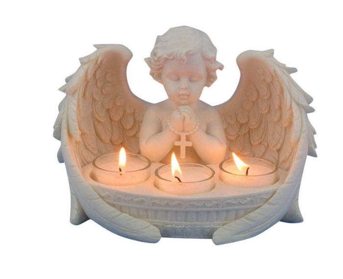 Memorial Praying Cherub Angel With 3 Tealight Tea Light Candle Holder Gift