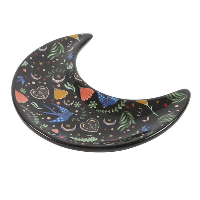 Midnight Bloom Crescent Moon Trinket Dish