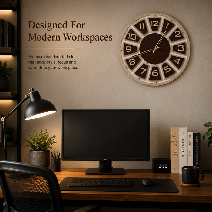 Modern Wooden Wall Clock for Living Room | Large Decorative Wall Clock with Numeric Design | Rose Wood & Rubber Wood Finish by Venlay Wood