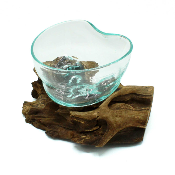 Molten Glass Artfully Misshapen Bowl on Wood