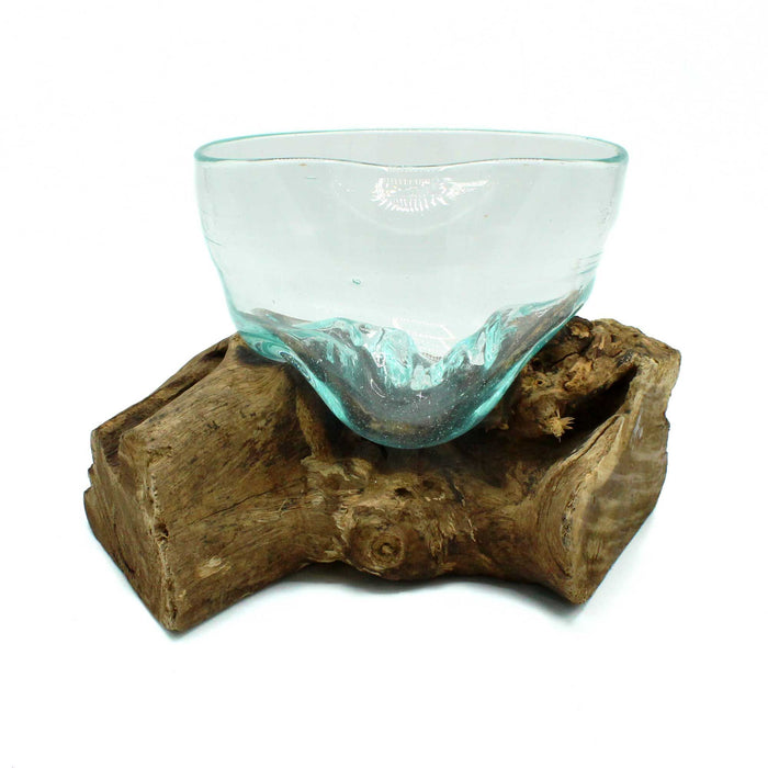 Molten Glass Artfully Misshapen Bowl on Wood