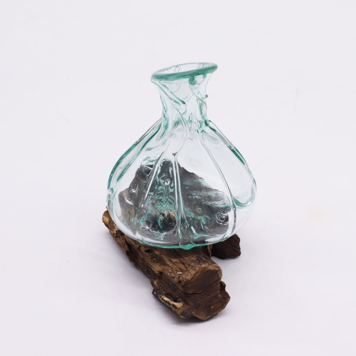 Molten Glass Fancy Mini Decanter on Wood 24cm