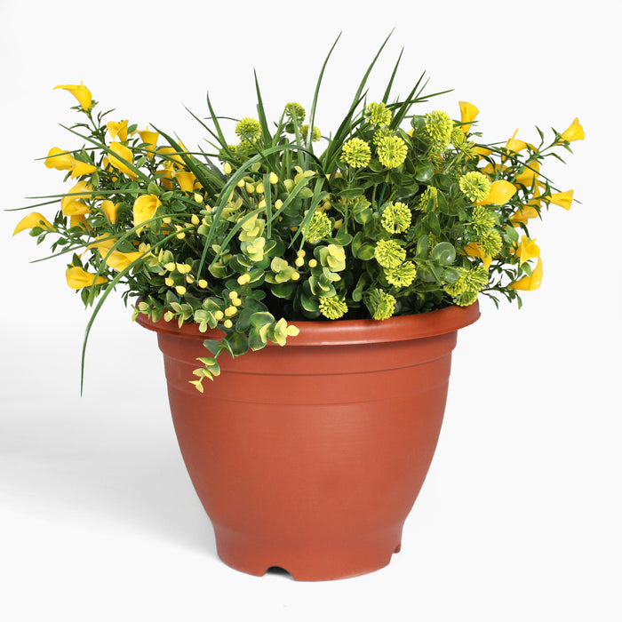 Artificial yellow morning sunshine patio planter