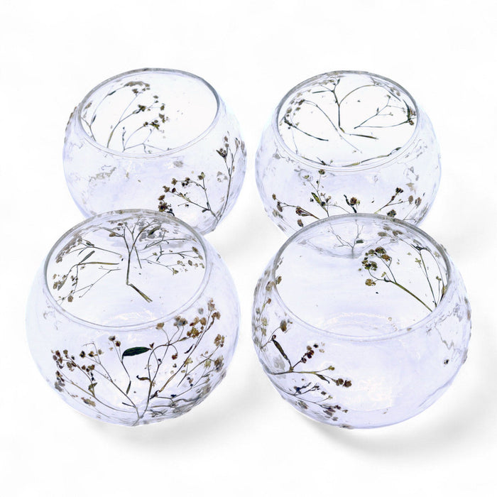 Natural Floral Glass - Bowl Candle Holder - Margarita - (8x10cm)