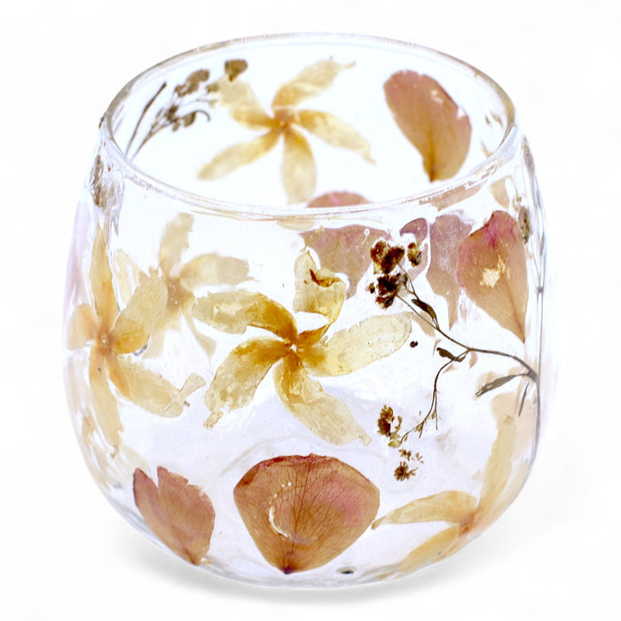 Natural Floral Glass - Straight Candle Holder - Rosa - (8x8cm)
