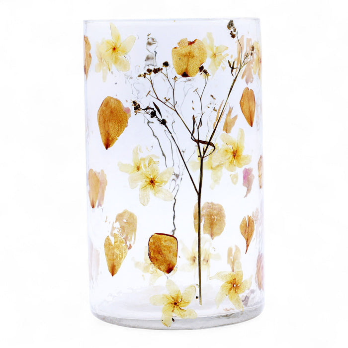 Natural Floral Glass - Tall Vase Candle Holder - Rose - (19x11cm)