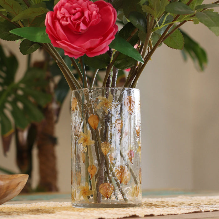 Natural Floral Glass - Tall Vase Candle Holder - Rose - (19x11cm)