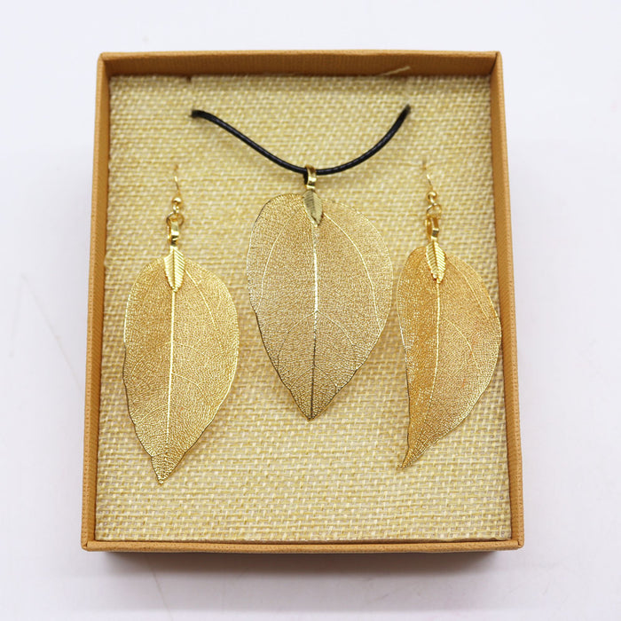 Necklace & Earring Set - Bravery Leaf - Gold
