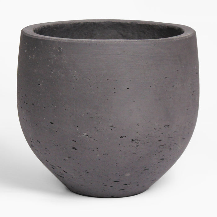 Dark gray fiberclay pot on a white background.