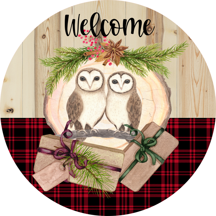 Owl Sign, Holiday Sign, Christmas Sign,  Wreath Center, Wreath Attachment