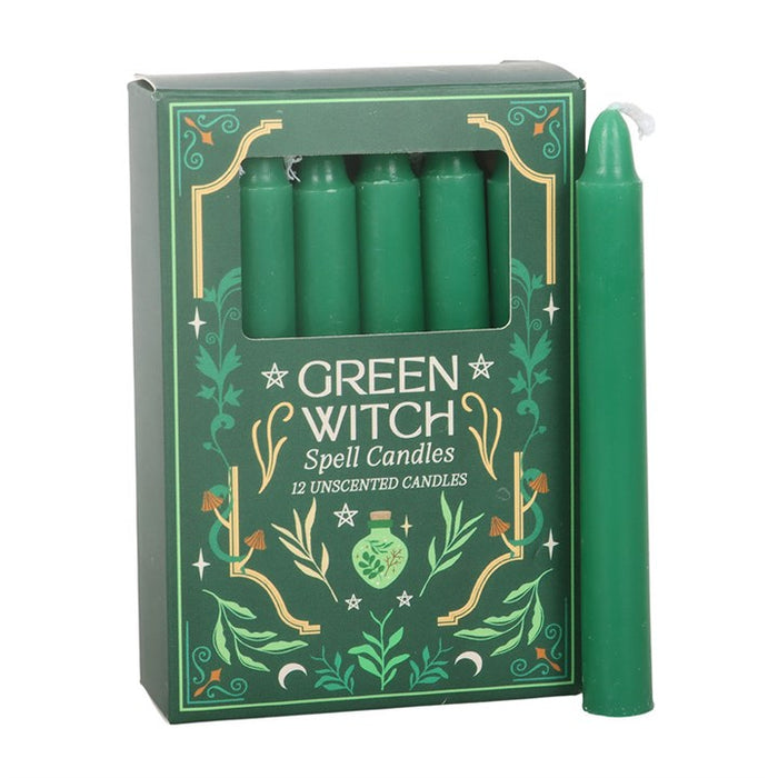 Pack of 12 Green Witch Spell Candles