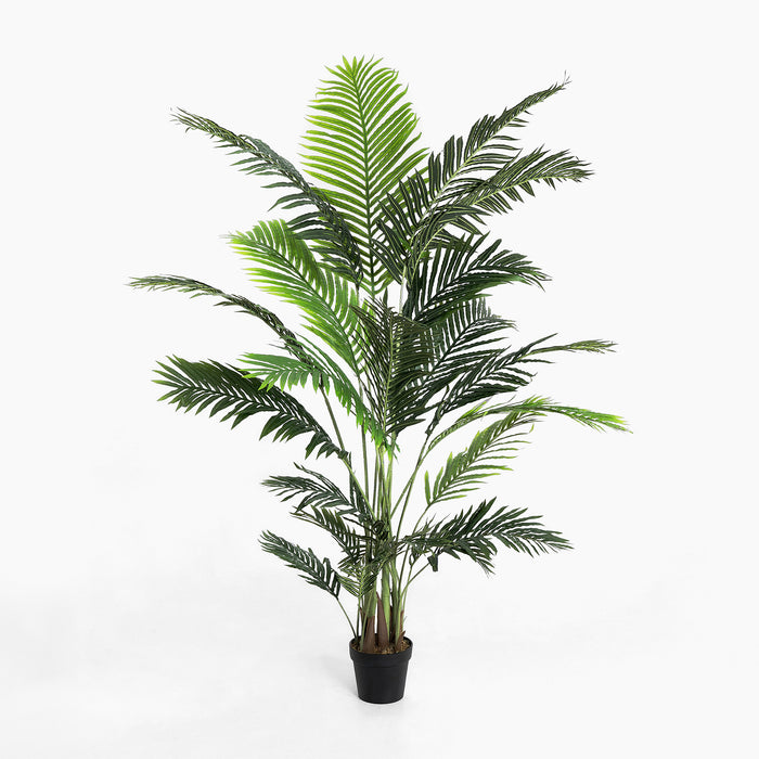 Artificial potted palm plant on a white background
