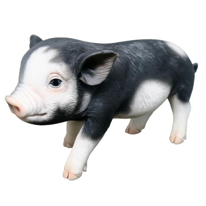 PIG STANDING MINI FARM ANIMAL GARDEN STATUE ORNAMENT FIGURINE BLACK AND WHITE