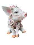 PIG WITH FLOWERS FARM ANIMAL GARDEN STATUE ORNAMENT FIGURINE SCULPTURE
