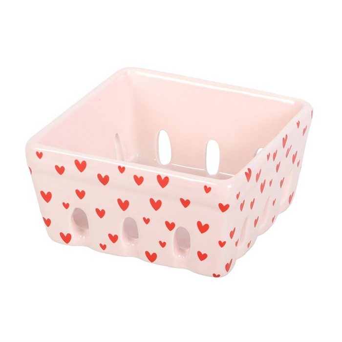 Pink Heart Print Ceramic Berry Basket