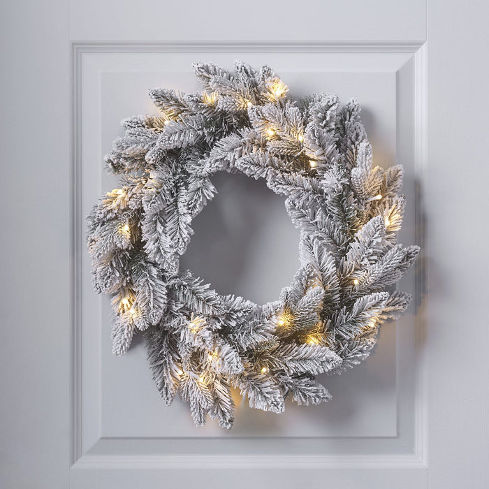 Pre Lit Snowy Christmas Wreath & Garland