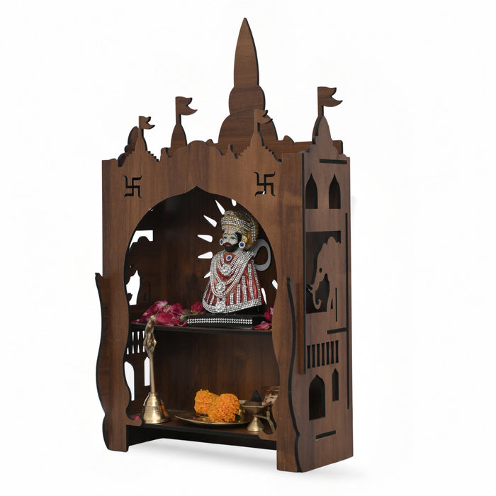 Premium Wooden Home Mandir with Traditional Shikhar Dome | Brown Pooja Temple for Home | African Cherry Finish | Venlay Wood