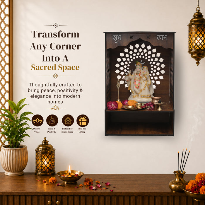 Premium Wooden Home Temple for Pooja Room | Brown Wooden Mandir for Home | African Cherry Finish | Venlay Wood