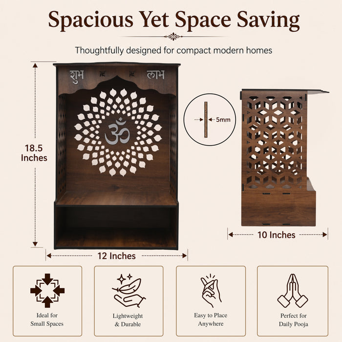 Premium Wooden Home Temple for Pooja Room | Brown Wooden Mandir for Home | African Cherry Finish | Venlay Wood
