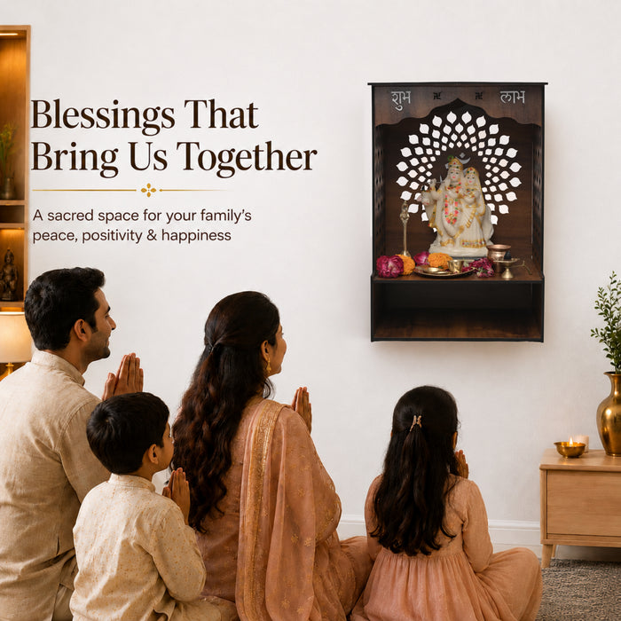 Premium Wooden Home Temple for Pooja Room | Brown Wooden Mandir for Home | African Cherry Finish | Venlay Wood