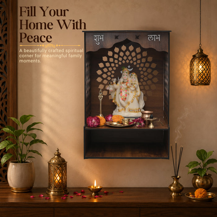 Premium Wooden Home Temple for Pooja Room | Brown Wooden Mandir for Home | African Cherry Finish | Venlay Wood
