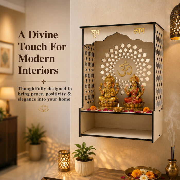 Premium Wooden Home Temple for Pooja Room | Decorative Wooden Mandir for Home | White Finish | Venlay Wood