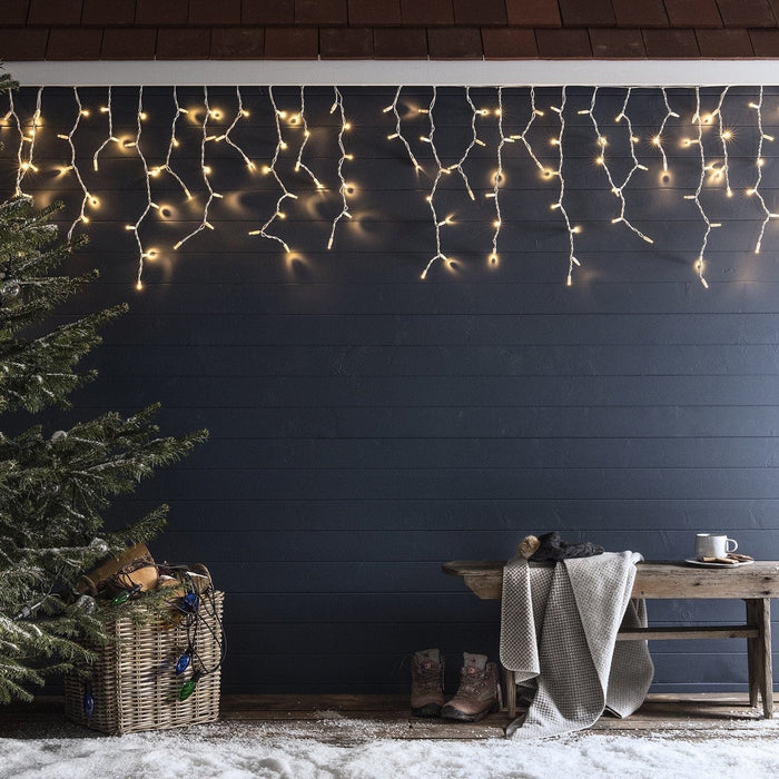 Pro Connect 6m 300 Traditional Warm White Connectable Icicle Lights White Cable