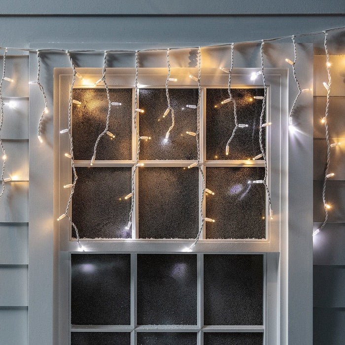 Pro Connect 6m 300 Warm White Sparkling Connectable Icicle Lights White Cable