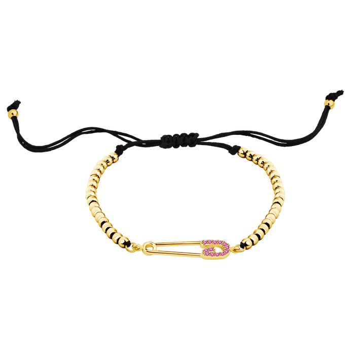 Purple Diamond Paperclip Link Bracelet with Gold Beads