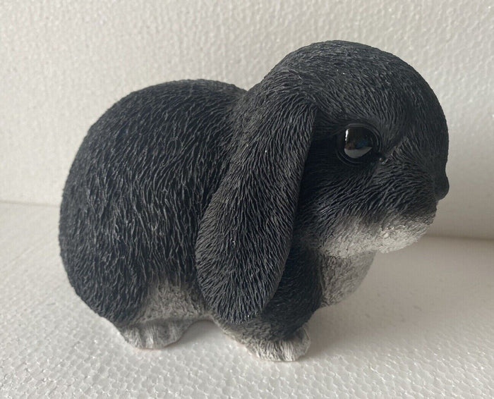 RABBIT BUNNY MINI LOP ANIMAL GARDEN STATUE ORNAMENT FIGURINE BLACK WHITE