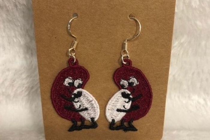 Red Beans and Rice Earring Mardi gras embroidered free standing lace
