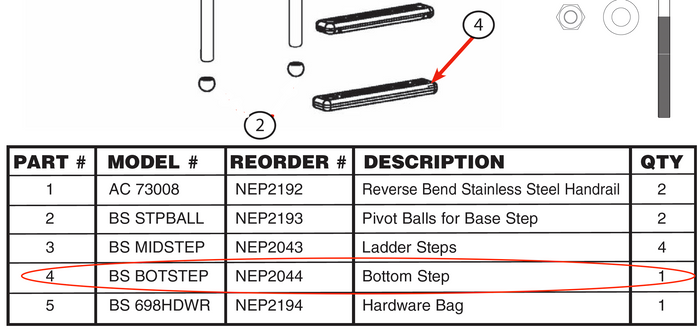 Replacement Part NEP2044 Bottom Step